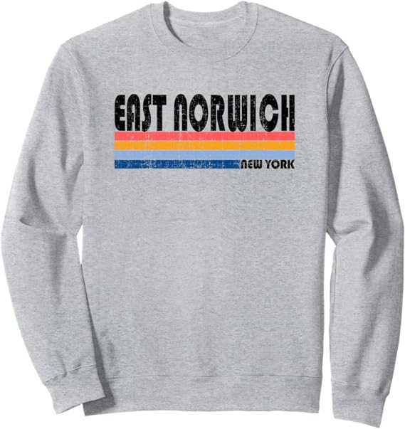 East Norwich, NY Hometown Pride Retro 70s 80s Style Sweatshirt Clothing, Shoes